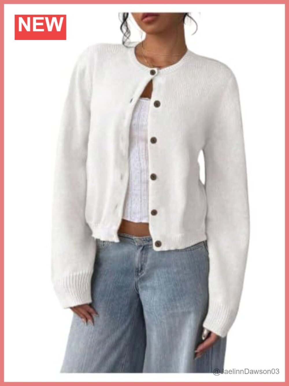 Lightweight Button Down Cardigan Long Sleeve Crew Neck Casual Sweater